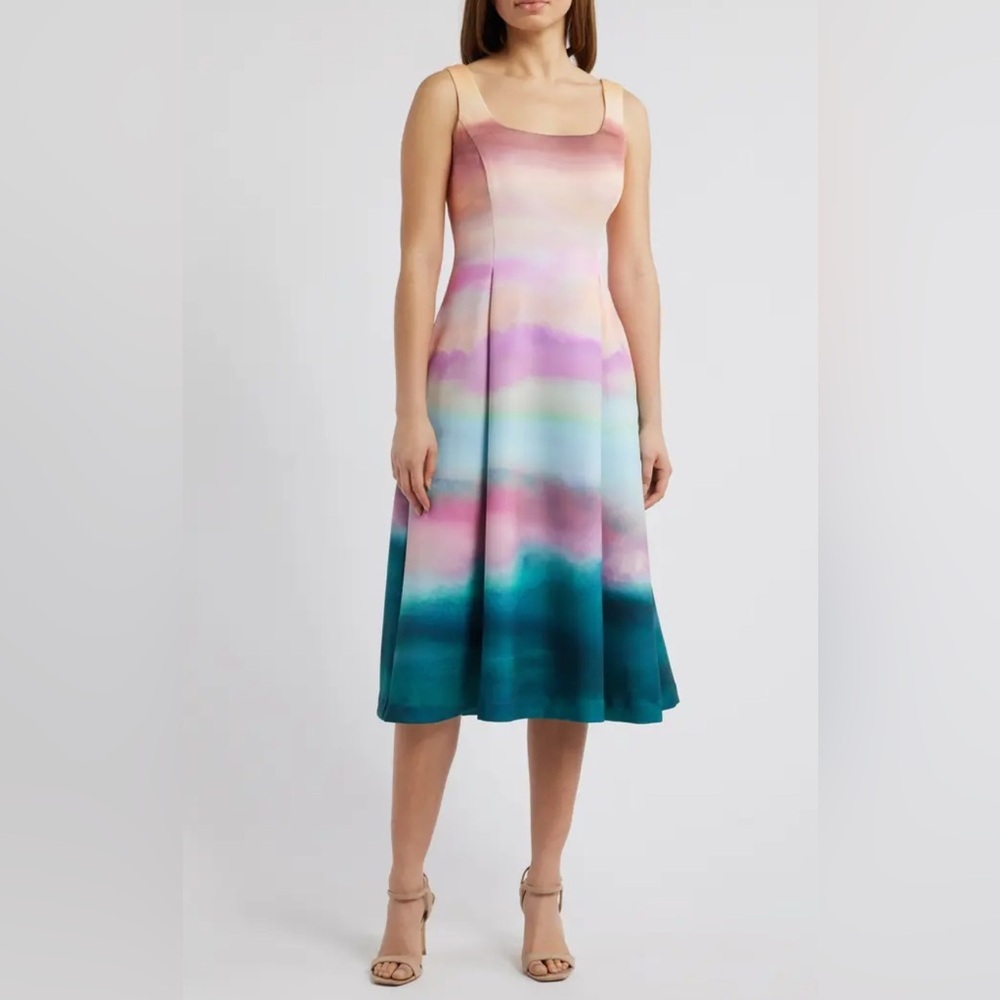 NWT Vince Camuto Size 4R Multicolor Scuba Knit Fit & Flare‎ Cocktail Dress